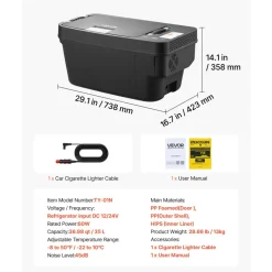 VEVOR 12 Volt Refrigerator, 37 QT/ 35L Car Fridge for Tesla Model Y, Portable Electric Freezer Compressor with APP Control, 12V/24V DC, -8℉ to 50℉
