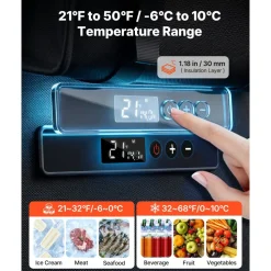VEVOR 12 Volt Refrigerator, 13.7 QT/ 13L Car Fridge, Portable Electric Freezer Compressor, 12V/24V DC, 21℉ to 50℉/ -6℃ to 10℃, for Truck Van RV SUV Boat Travel Camping Road Trips