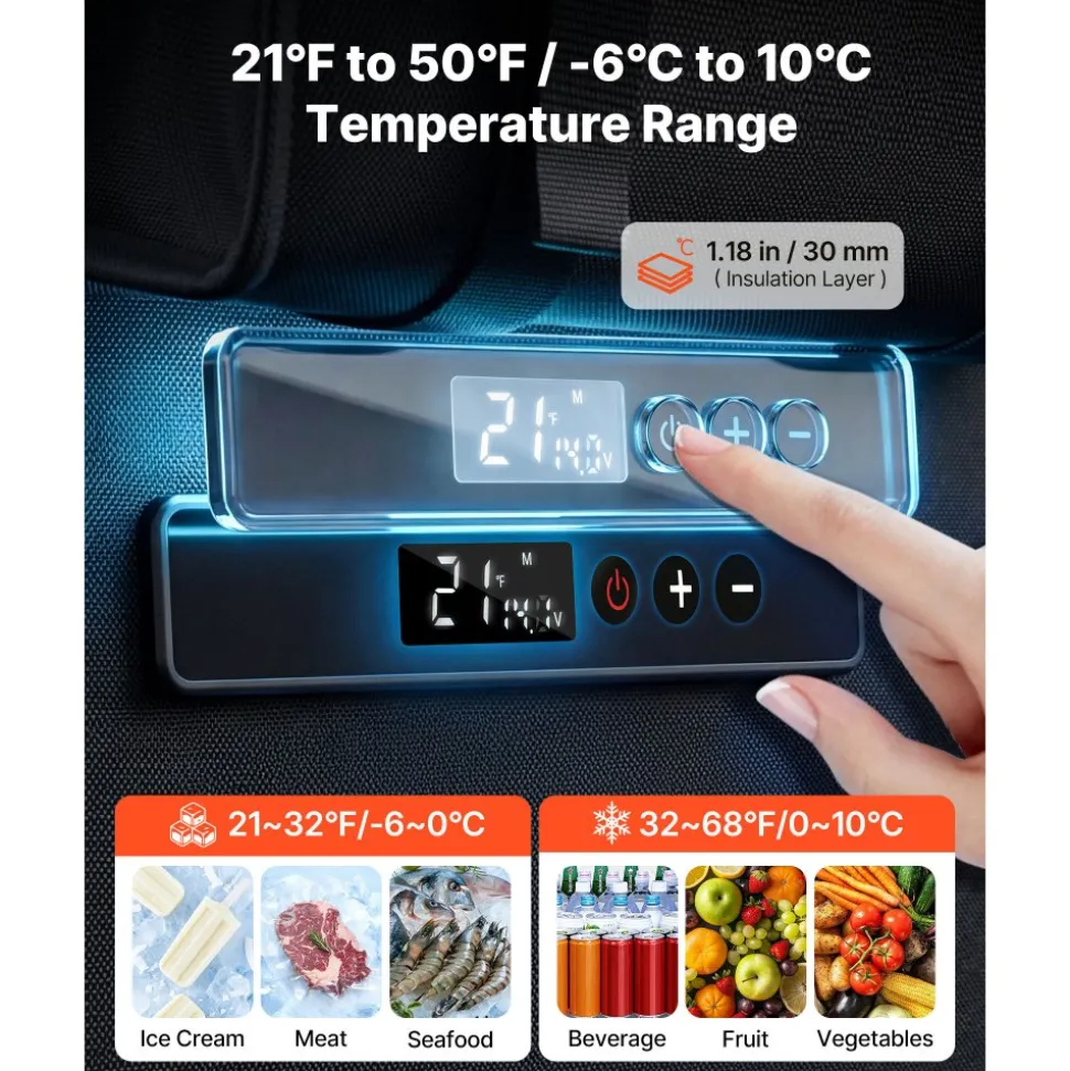 VEVOR 12 Volt Refrigerator, 13.7 QT/ 13L Car Fridge, Portable Electric Freezer Compressor, 12V/24V DC, 21℉ to 50℉/ -6℃ to 10℃, for Truck Van RV SUV Boat Travel Camping Road Trips