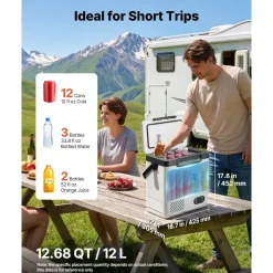 VEVOR 12 Volt Refrigerator, 12.68 QT/ 12L Car Fridge, Portable Electric Freezer Compressor with Handle, 12V/24V DC 100-240V AC, -4°F to 68℉/-20℃ to 20℃, for Truck Van RV SUV Boat Travel Camping