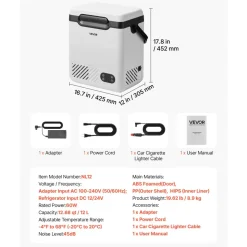 VEVOR 12 Volt Refrigerator, 12.68 QT/ 12L Car Fridge, Portable Electric Freezer Compressor with Handle, 12V/24V DC 100-240V AC, -4°F to 68℉/-20℃ to 20℃, for Truck Van RV SUV Boat Travel Camping