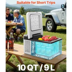 VEVOR 12 Volt Refrigerator 10 Qt, Portable Mini Freezer (-4℉~68℉) with APP Control Car Compressor Fridge Cooler 12V/24V DC and 110-220V AC For Camping, Road Trip, Travel, Outdoor and Home