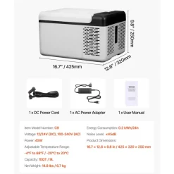 VEVOR 12 Volt Refrigerator 10 Qt, Portable Mini Freezer (-4℉~68℉) with APP Control Car Compressor Fridge Cooler 12V/24V DC and 110-220V AC For Camping, Road Trip, Travel, Outdoor and Home