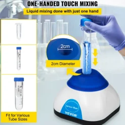 VEVOR Vortex Mixer, 3000RPM Mini Vortex Mixer Shaker, Touch Function Scientific Lab Vortex Shaker, Mix Up to 50ML, 6mm Orbital Diameter for Test Tube, Tattoo Ink, Nail Polish, Eyelash Adhesives, Paint