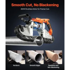 VEVOR 20V Portable Band Saw, 5 Inches Deep Cut, 360W Bandsaw with Brushless Motor, Cordless and Compact Portaband, Hang Hooks, 0-120 m/min Variable Speed, for Cutting Metal, Wood (Bare Tool Only)