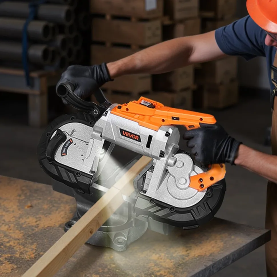 VEVOR 20V Portable Band Saw, 5 Inches Deep Cut, 360W Bandsaw with Brushless Motor, Cordless and Compact Portaband, Hang Hooks, 0-120 m/min Variable Speed, for Cutting Metal, Wood (Bare Tool Only)