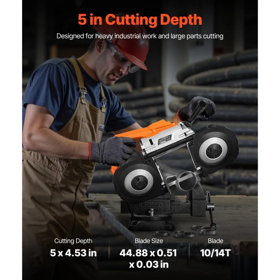 VEVOR 20V Portable Band Saw, 5 Inches Deep Cut, 360W Bandsaw with Brushless Motor, Cordless and Compact Portaband, Hang Hooks, 0-120 m/min Variable Speed, for Cutting Metal, Wood (Bare Tool Only)