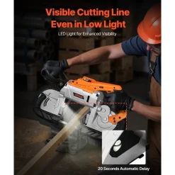 VEVOR 20V Portable Band Saw, 5 Inches Deep Cut, 360W Bandsaw with Brushless Motor, Cordless and Compact Portaband, Hang Hooks, 0-120 m/min Variable Speed, for Cutting Metal, Wood (Bare Tool Only)