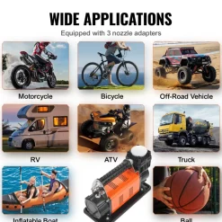 VEVOR 12V Portable Tire Inflator, 7.06CFM Heavy Duty Air Compressor, 150PSI Offroad Air Pump with Adapters for Car SUV RV Truck - Include 6.5FT Power Cord, 26FT Air Hose with Pressure Gauge, Carry Bag
