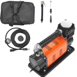 VEVOR 12V Portable Tire Inflator, 7.06CFM Heavy Duty Air Compressor, 150PSI Offroad Air Pump with Adapters for Car SUV RV Truck - Include 6.5FT Power Cord, 26FT Air Hose with Pressure Gauge, Carry Bag