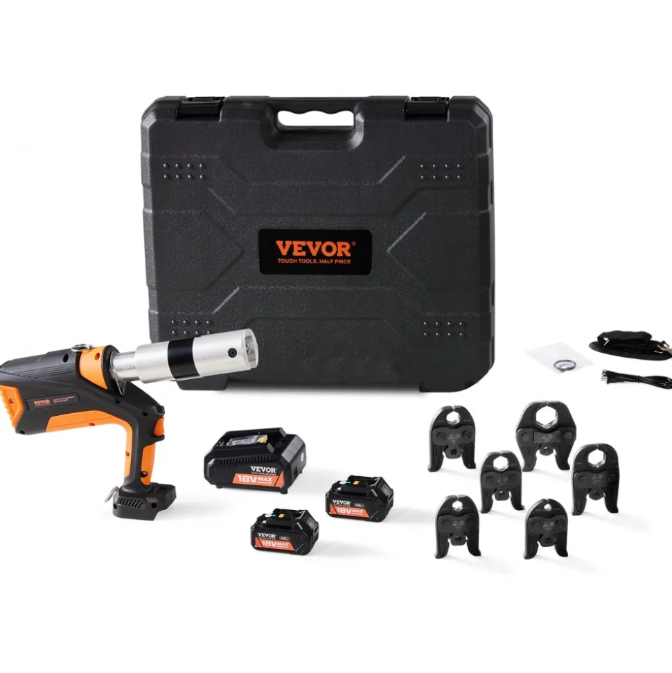 VEVOR 18V Press Tool, 32KN Electric Pipe Crimping Tool for 1/2" to 2" Copper Pipes, 360° Rotation Automatic Crimper with Brushless Motor & 6 Jaws - Compatible with ProPress