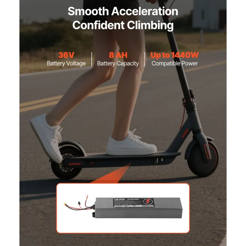 VEVOR 36V Scooter Battery Pack, 8Ah, 8000mAh Lithium Battery Replacement with 30A BMS, Charger, 500+ Cycles, Compatible with 1440W Motors, for Imitation M365 Electric Scooters, Without Communication