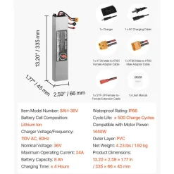 VEVOR 36V Scooter Battery Pack, 8Ah, 8000mAh Lithium Battery Replacement with 30A BMS, Charger, 500+ Cycles, Compatible with 1440W Motors, for Imitation M365 Electric Scooters, Without Communication