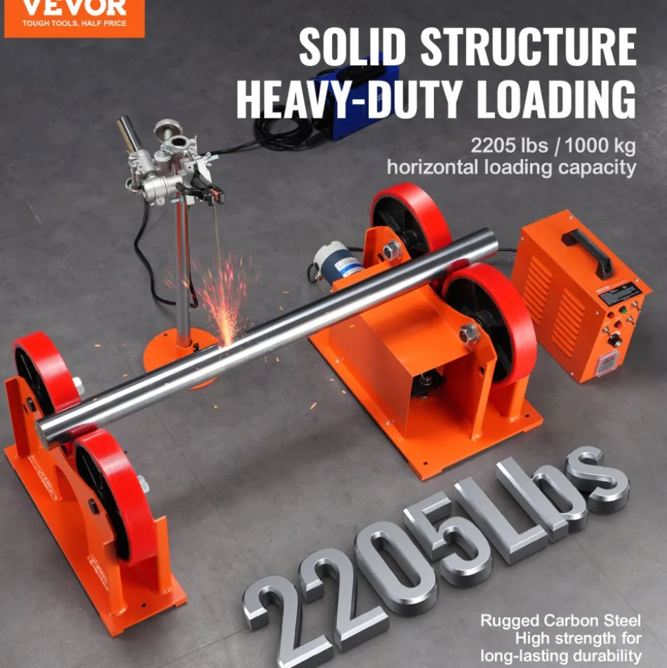 VEVOR 110V Turning Rolls Linkage Roller, 1000KG/2205LBS Loading Welding Turning Roll, 25-1400mm Diameter, 80-1600 mm/min Rotary Welding Positioner & Welding Torch Stand for Welding Equipment Support
