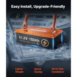 VEVOR 48V (51.2V) 150AH Lithium Golf Cart Battery, with 20A Charger, Lifepo4 Battery Kit, Built-in 250A BMS, with Bluetooth & Touch Monitor, 2C Discharge, 4000 Cycles, for Golf Carts, Trolling Motors