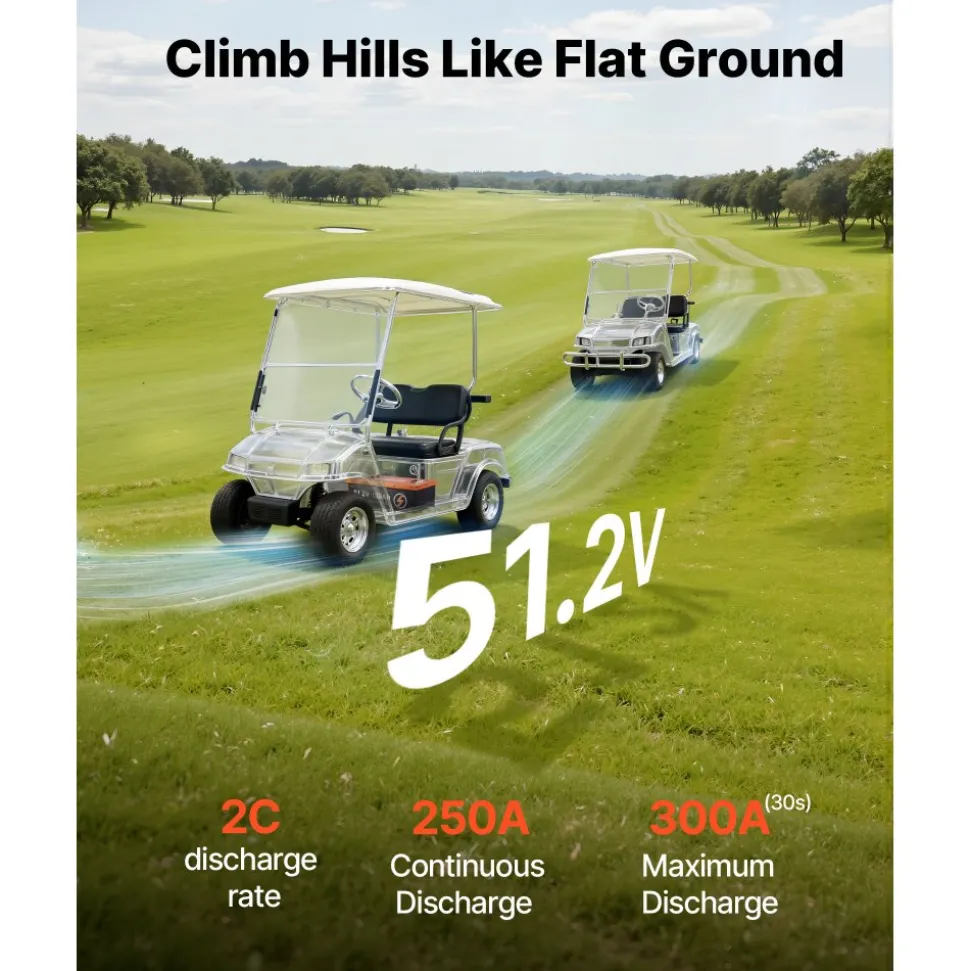 VEVOR 48V (51.2V) 150AH Lithium Golf Cart Battery, with 20A Charger, Lifepo4 Battery Kit, Built-in 250A BMS, with Bluetooth & Touch Monitor, 2C Discharge, 4000 Cycles, for Golf Carts, Trolling Motors
