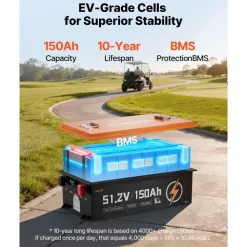 VEVOR 48V (51.2V) 150AH Lithium Golf Cart Battery, with 20A Charger, Lifepo4 Battery Kit, Built-in 250A BMS, with Bluetooth & Touch Monitor, 2C Discharge, 4000 Cycles, for Golf Carts, Trolling Motors