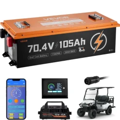 VEVOR 72V (70.4V) 105AH Lithium Golf Cart Battery, with 15A Charger, Lifepo4 Battery Kit, Built-in 200A BMS, with Bluetooth & Touch Monitor, 2C Discharge, 4000 Cycles, for Golf Carts, Trolling Motors