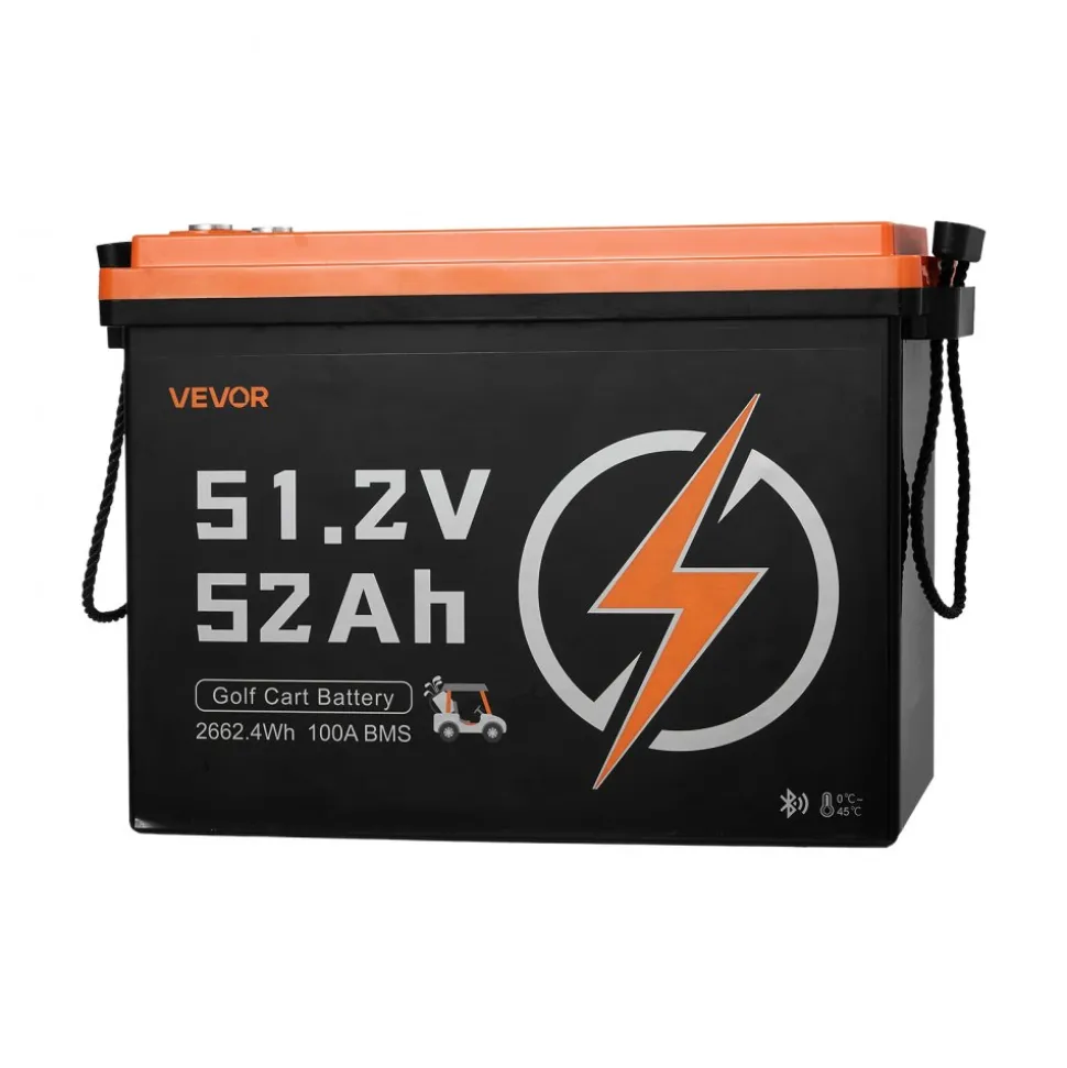 VEVOR 48V (51.2V) 52AH Lithium Golf Cart Battery, with 15A Charger, Lifepo4 Battery Kit, Built-in 100A BMS, 4000 Cycles, 2C Discharge Rate, Bluetooth & Mobile APP, for Golf Carts, Trolling Motors