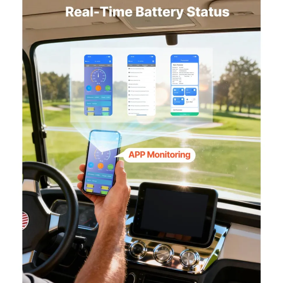 VEVOR 48V (51.2V) 52AH Lithium Golf Cart Battery, with 15A Charger, Lifepo4 Battery Kit, Built-in 100A BMS, 4000 Cycles, 2C Discharge Rate, Bluetooth & Mobile APP, for Golf Carts, Trolling Motors