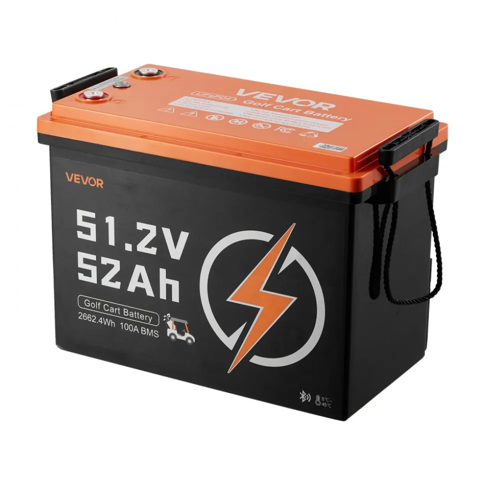 VEVOR 48V (51.2V) 52AH Lithium Golf Cart Battery, with 15A Charger, Lifepo4 Battery Kit, Built-in 100A BMS, 4000 Cycles, 2C Discharge Rate, Bluetooth & Mobile APP, for Golf Carts, Trolling Motors