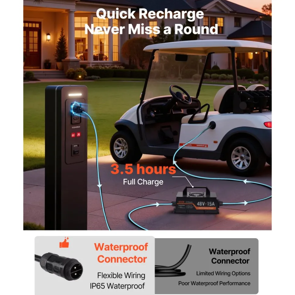 VEVOR 48V (51.2V) 52AH Lithium Golf Cart Battery, with 15A Charger, Lifepo4 Battery Kit, Built-in 100A BMS, 4000 Cycles, 2C Discharge Rate, Bluetooth & Mobile APP, for Golf Carts, Trolling Motors