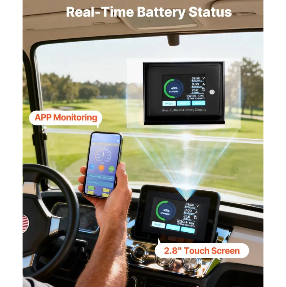 VEVOR 36V (38.4V) 150AH Lithium Golf Cart Battery, with 25A Charger, Lifepo4 Battery Kit, Built-in 250A BMS, with Bluetooth Mobile APP & Touch Monitor, 4000 Cycles, for Golf Carts, Trolling Motors