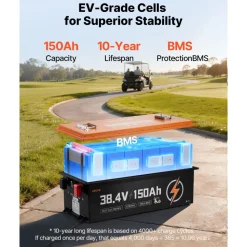 VEVOR 36V (38.4V) 150AH Lithium Golf Cart Battery, with 25A Charger, Lifepo4 Battery Kit, Built-in 250A BMS, with Bluetooth Mobile APP & Touch Monitor, 4000 Cycles, for Golf Carts, Trolling Motors