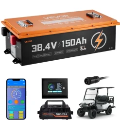 VEVOR 36V (38.4V) 150AH Lithium Golf Cart Battery, with 25A Charger, Lifepo4 Battery Kit, Built-in 250A BMS, with Bluetooth Mobile APP & Touch Monitor, 4000 Cycles, for Golf Carts, Trolling Motors