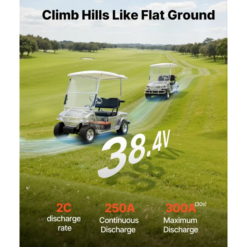 VEVOR 36V (38.4V) 150AH Lithium Golf Cart Battery, with 25A Charger, Lifepo4 Battery Kit, Built-in 250A BMS, with Bluetooth Mobile APP & Touch Monitor, 4000 Cycles, for Golf Carts, Trolling Motors