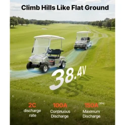 VEVOR 36V (38.4V) 52AH Lithium Golf Cart Battery, with 18A Charger, Lifepo4 Battery Kit, Built-in 100A BMS, 4000 Cycles, 2C Discharge Rate, Bluetooth & Mobile APP, for Golf Carts, Trolling Motors