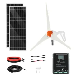 VEVOR 12V 400W Solar Wind Power Kit, 2PCS 100W Monocrystalline Solar Panels + 200W Wind Turbine + MPPT Wind/Solar Hybrid System Controller for Home RV Boat Camping Off-Grid Applications