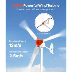 VEVOR 24V 1000W Solar Wind Power Kit, 6*100W Solar Panel + 400W Wind Turbine + 25.6V 100Ah LiFePO4 Battery + 3000W Power Inverter + MPPT Wind/Solar Hybrid Controller for Home Boat Cabin Farm Off-Grid