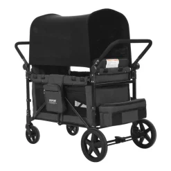 VEVOR Wagon Stroller for 4 Kids, Push Pull Quad Collapsible Stroller with Adjustable Handle, Safety Harness & Removable Canopy, 4-Seater Stroller Wagon for Camping, Dark Gray & Black (330LBS Loading)