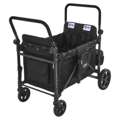 VEVOR Wagon Stroller for 4 Kids, Push Pull Quad Collapsible Stroller with Adjustable Handle, 5-Point Safety Harness & Removable Canopy, 4-Seater Stroller Wagon for Camping, Black (330LBS Loading)