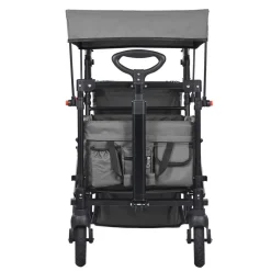 VEVOR Wagon Stroller for 2 Kids, Push Pull Quad Collapsible Stroller with Adjustable Handle, Encircling Harness Removable Canopy, 4 Wheels w/ Brakes, Mutifunction Tandem Stroller for Camping Dark Grey