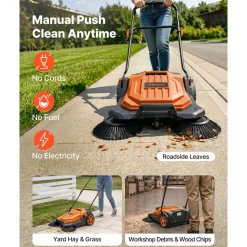 VEVOR Walk-Behind Hand Push Floor Sweeper, Manual Floor Sweeper Non-Electric with 25.6