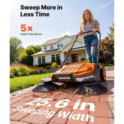 VEVOR Walk-Behind Hand Push Floor Sweeper, Manual Floor Sweeper Non-Electric with 25.6