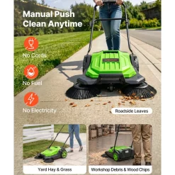 VEVOR Walk-Behind Hand Push Floor Sweeper, Manual Floor Sweeper Non-Electric with 25.6