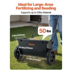 VEVOR Walk-Behind Push Spreader, 50LBS Capacity, Drop Spreader with Hopper Grate, 18 in Spreading Width & 30 Settings, 10 in All Terrain Tires, Garden & Lawn Spreaders for Seed, Fertilizer, Salt