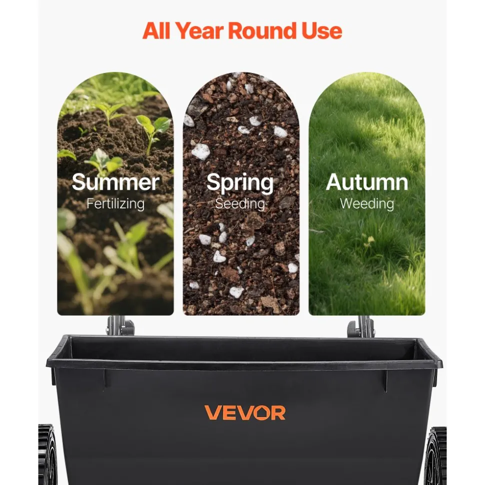 VEVOR Walk-Behind Push Spreader, 50LBS Capacity, Drop Spreader with Hopper Grate, 18 in Spreading Width & 30 Settings, 10 in All Terrain Tires, Garden & Lawn Spreaders for Seed, Fertilizer, Salt