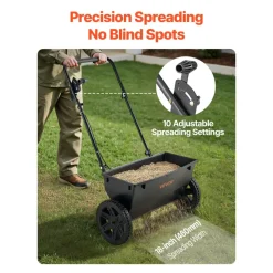 VEVOR Walk-Behind Push Spreader, 50LBS Capacity, Drop Spreader with Hopper Grate, 18 in Spreading Width & 30 Settings, 10 in All Terrain Tires, Garden & Lawn Spreaders for Seed, Fertilizer, Salt