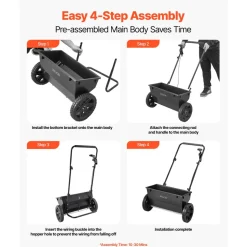 VEVOR Walk-Behind Push Spreader, 50LBS Capacity, Drop Spreader with Hopper Grate, 18 in Spreading Width & 30 Settings, 10 in All Terrain Tires, Garden & Lawn Spreaders for Seed, Fertilizer, Salt