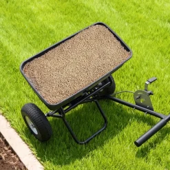 VEVOR Walk-Behind Spreader, 12ft Spreading Width, Push Broadcast Spreader with 13