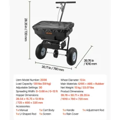 VEVOR Walk-Behind Spreader, 12ft Spreading Width, Push Broadcast Spreader with 13