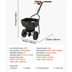 VEVOR Walk-Behind Spreader, 9.8ft Spreading Width, Push Broadcast Spreader with 10