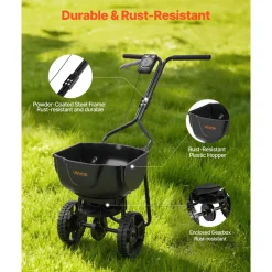 VEVOR Walk-Behind Spreader, 9.8ft Spreading Width, Push Broadcast Spreader with 10