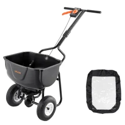 VEVOR Walk Behind Spreader, 60LBS Capacity, Push Spreader with Hopper Grate, 0-9.8 ft Spreading Width, 8 in All Terrain Pneumatic Tires, Garden & Lawn Broadcast Spreaders, for Seed, Fertilizer