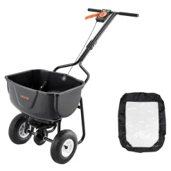 VEVOR Walk Behind Spreader, 60LBS Capacity, Push Spreader with Hopper Grate, 0-9.8 ft Spreading Width, 8 in All Terrain Pneumatic Tires, Garden & Lawn Broadcast Spreaders, for Seed, Fertilizer