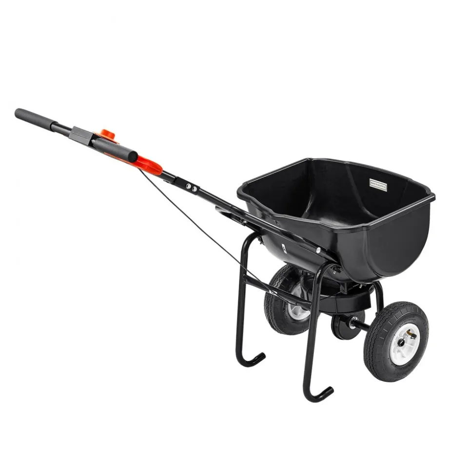 VEVOR Walk Behind Spreader, 60LBS Capacity, Push Spreader with Hopper Grate, 0-9.8 ft Spreading Width, 8 in All Terrain Pneumatic Tires, Garden & Lawn Broadcast Spreaders, for Seed, Fertilizer